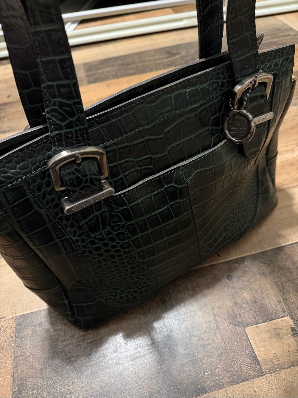 Patricia Nash Emerald Green Croc Embossed Helmsley Satchel - Picture 6 of 11